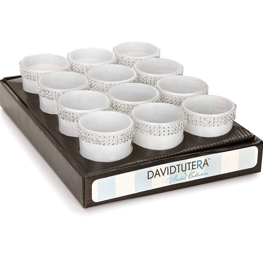 NEW- 12 White Opaque Votive Cups w/ Silver…